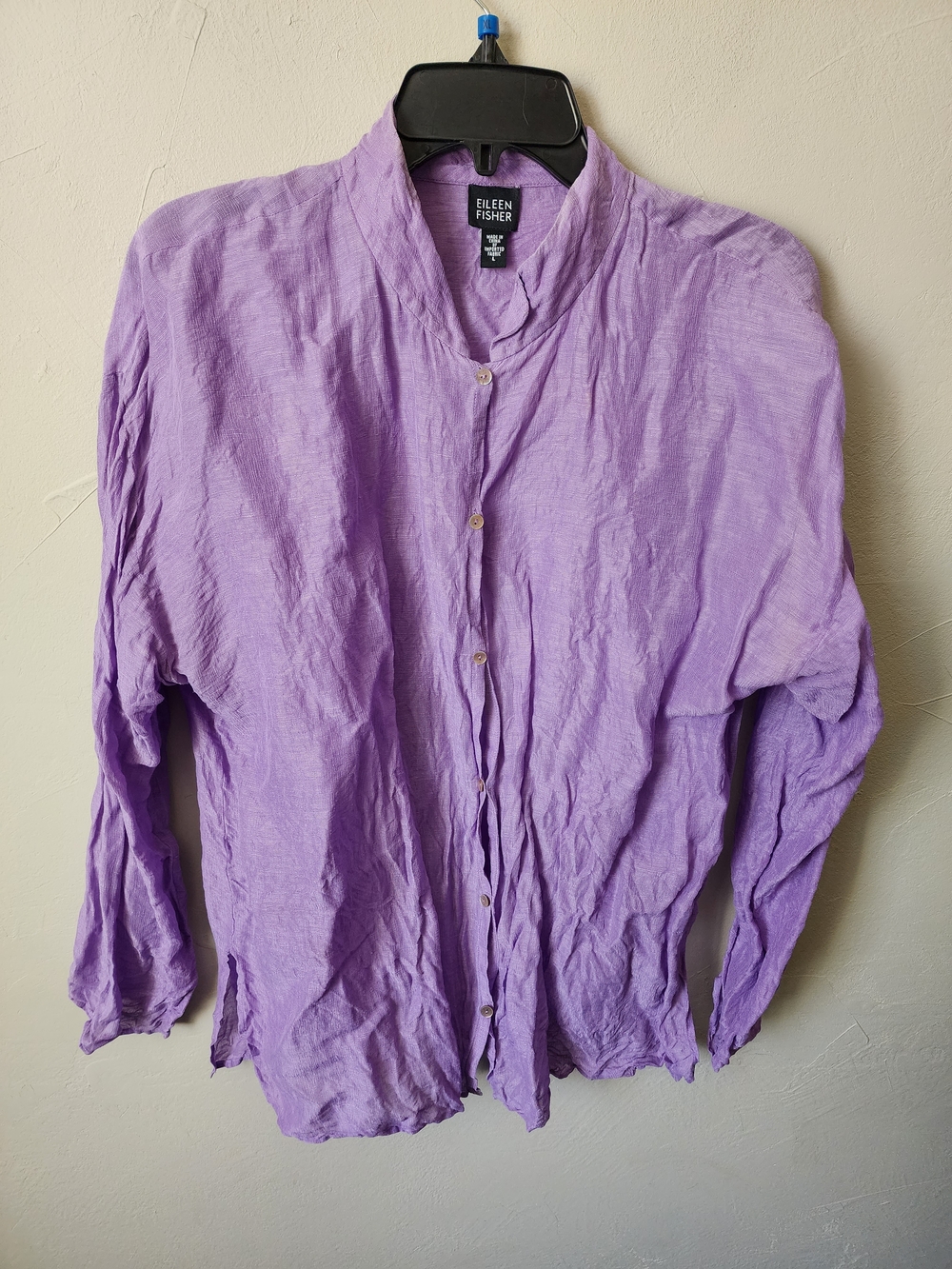 Eileen Fisher Lavender Button-Front Lightweight Top Size Large